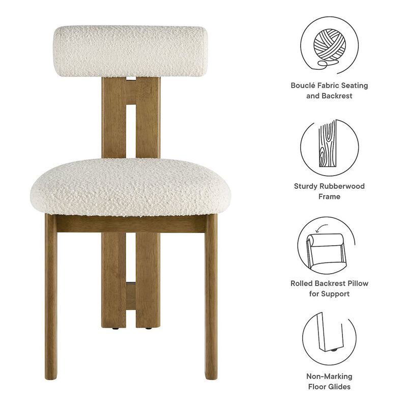 Modway Torian Upholstered Boucle Dining Chairs Set of 2 in Walnut Black - 3-Legged Farmhouse Kitchen Chairs - Mid-Century Modern Armless Accent Chairs - Comfortable Side Chairs with Wood Legs image number 2