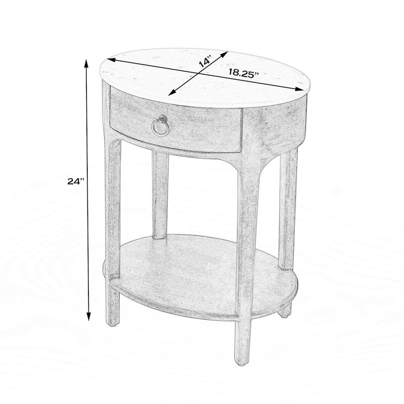 Butler Specialty Ellen 18.25 in. W Oval Marble and Wood 1 Drawer Nightstand, Black image number 1