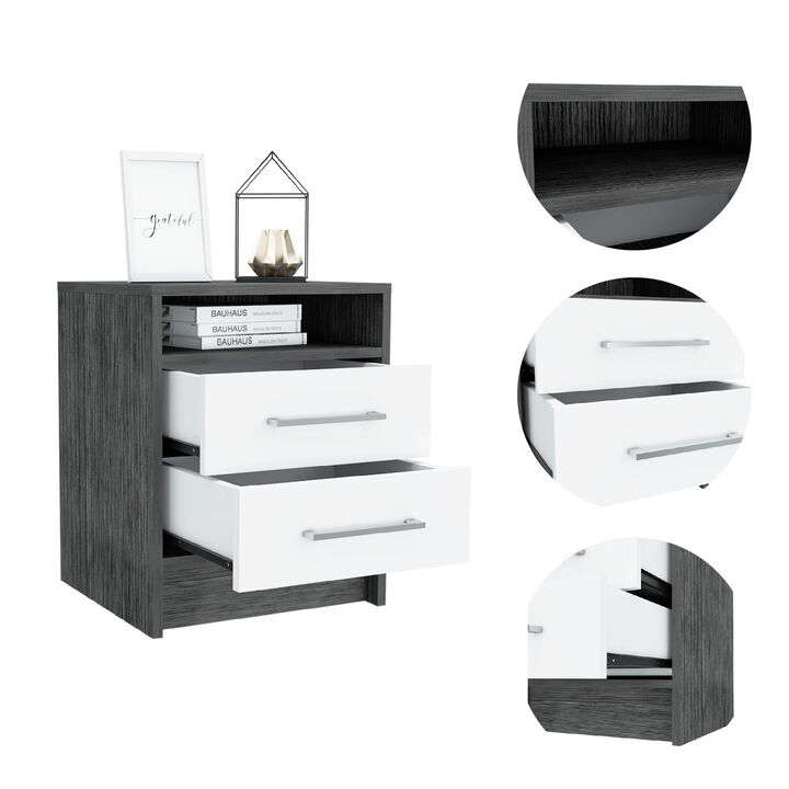 Wooden Nightstand with 2 Storage Drawers – Contemporary Bedside Table