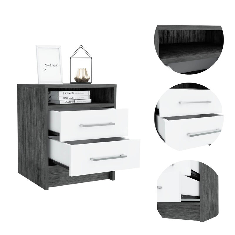 Wooden Nightstand with 2 Storage Drawers – Contemporary Bedside Table