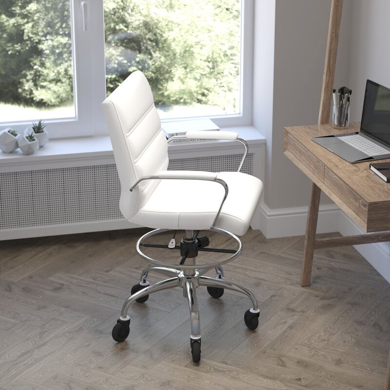Flash Furniture Mid-Back White Drafting Chair with Adjustable Foot Ring, Chrome Base, image number 6