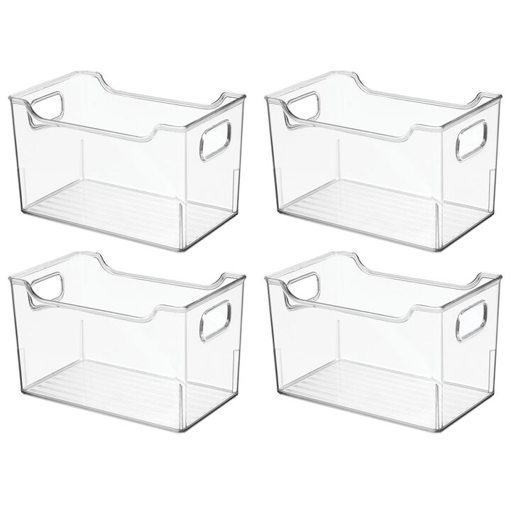 mDesign Deep Plastic Kitchen Storage Container Bin with Handles, 4 Pack - Clear