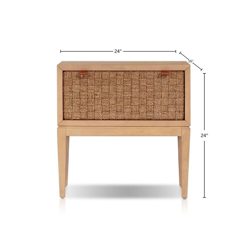 Rena Nightstand, 1 Drawer with Sea Grass Accent Front, Natural Brown image number 7