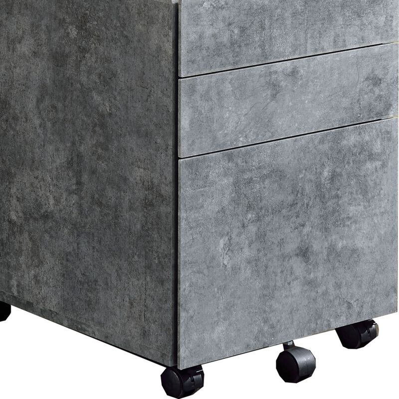 Contemporary Style File Cabinet with 3 Storage Drawers and Casters, Gray-Benzara image number 4