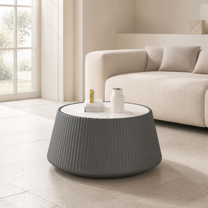 GOODSILO Round Cup Shape Sintered Stone Top Modern Coffee Table for Living Room, Bedroom and Office as Side or Bedside Accent image number 2