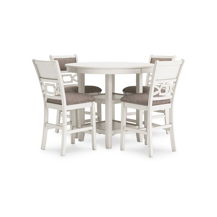 Berg 5pc Counter Height Dining Table Set, White Wood, Padded Chairs - Benzara