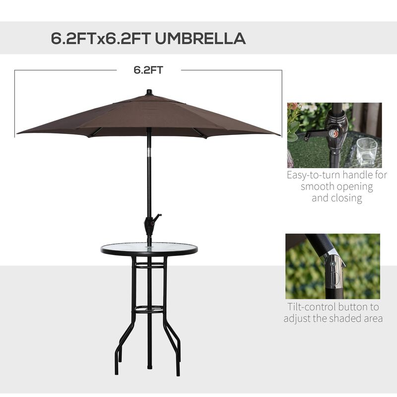 4 Piece Patio Bar Set for 2 with 6' Adjustable Tilt Umbrella, Outdoor Bistro Set with Folding Chairs & Glass Round Dining Table, Cream White