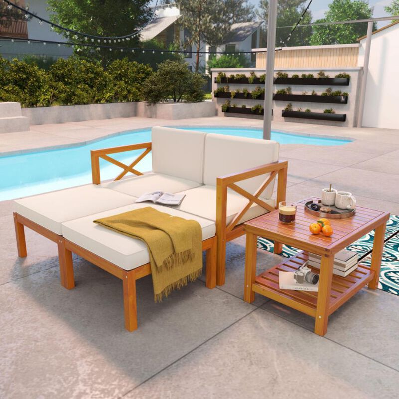 Hivvago 5 Pieces Acacia Wood Patio Lounge Chair Set with Ottomans and Cushions image number 5