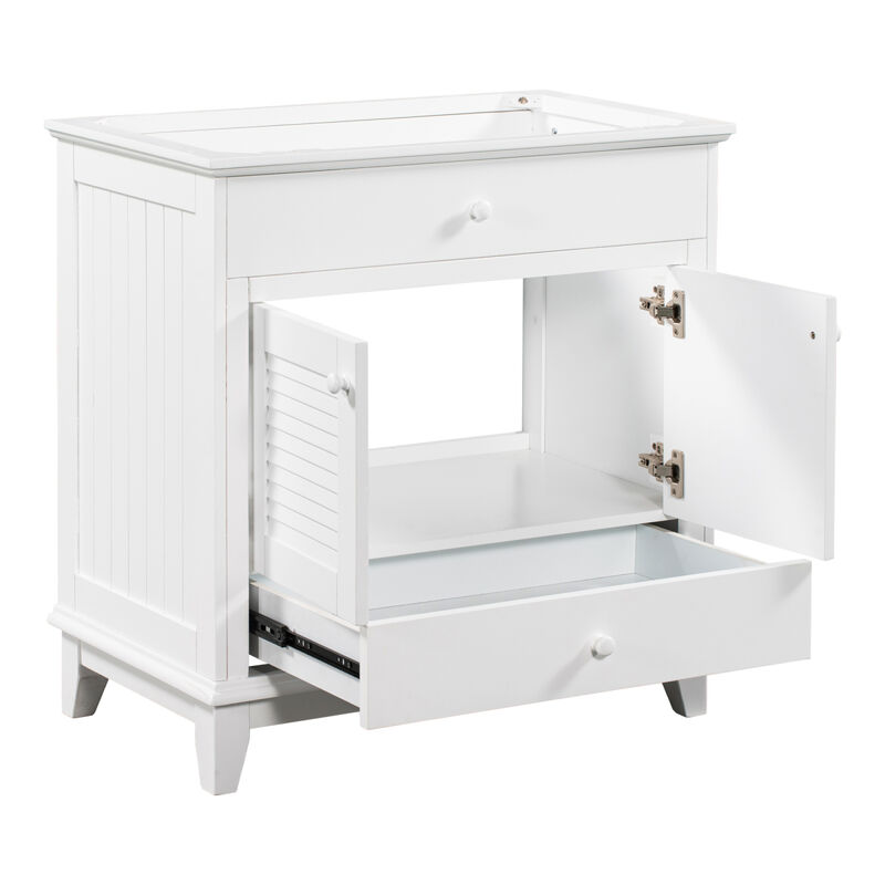30" Bathroom Vanity Base without Sink, Bathroom Cabinet with Two Doors and One Drawer, White