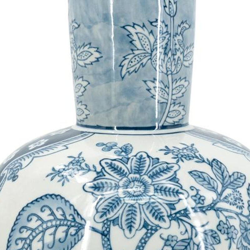 HomeRoots 17" Light Blue And White Floral Round Porcelain Table Vase image number 4