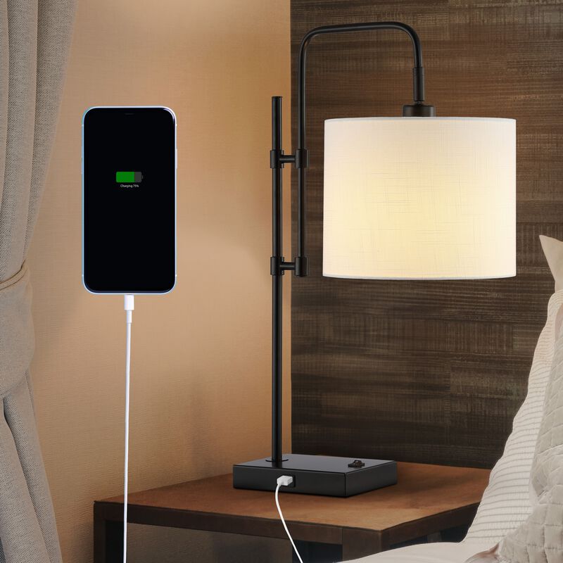 Edris Industrial Designer Metal LED Task Lamp with USB Charging Port