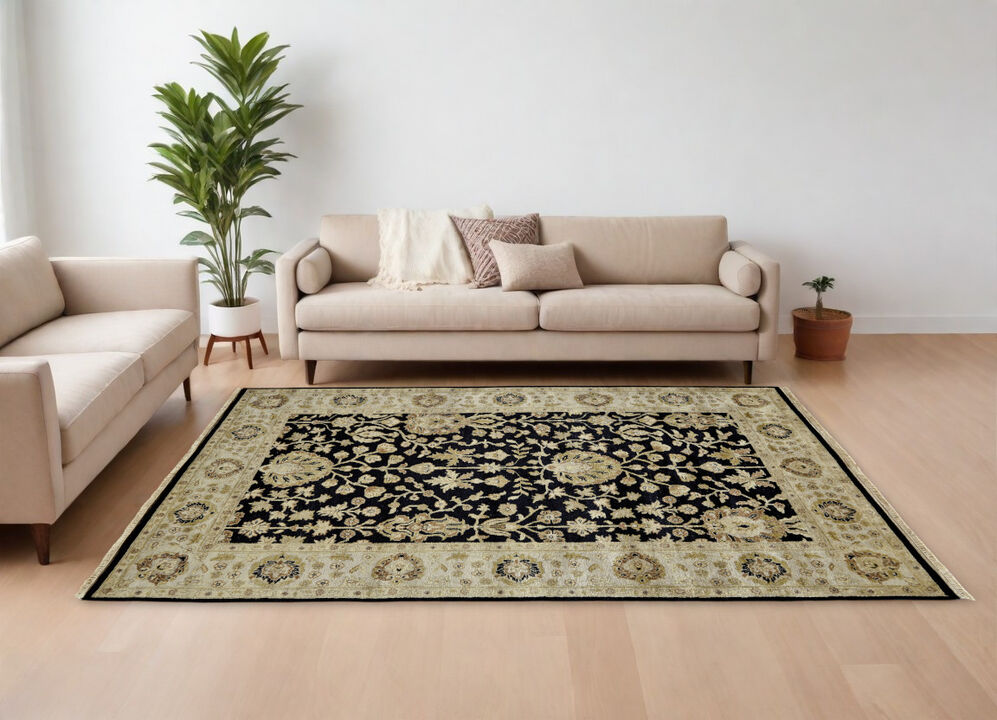 HomeRoots Wool Oriental Hand Knotted Area Rug