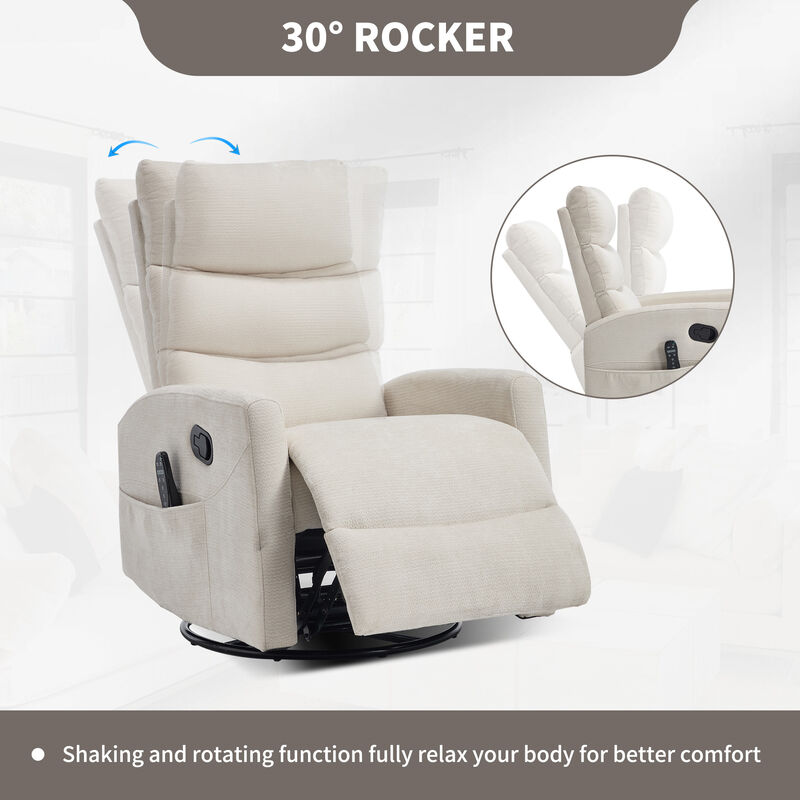 Chenille Manual Recliner Chair Swivel Rocker Recliner with Heat & Massage image number 7
