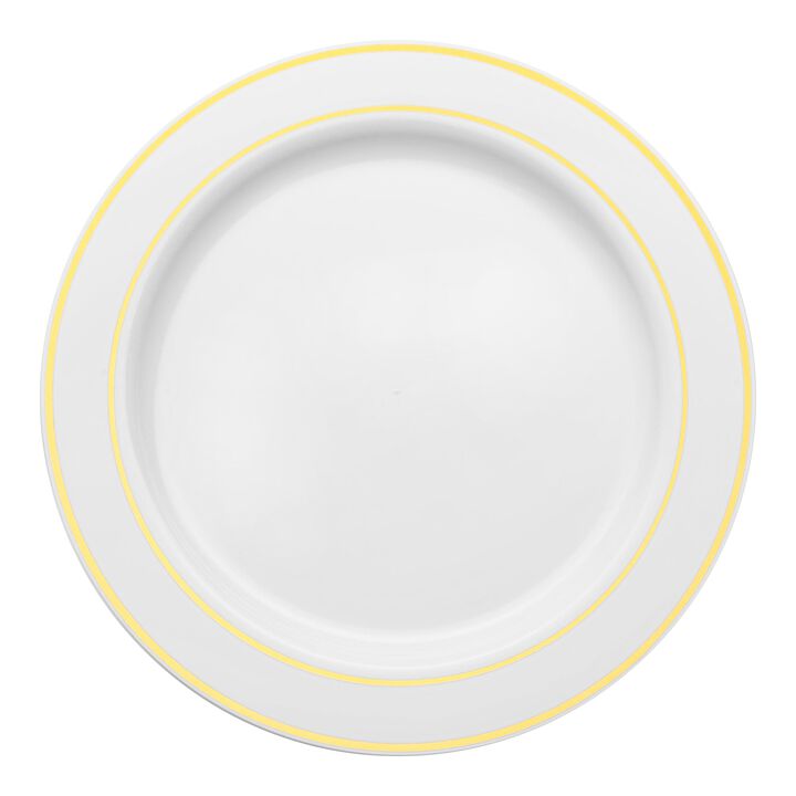 6" White with Gold Edge Rim Plastic Pastry Plates (240 plates)