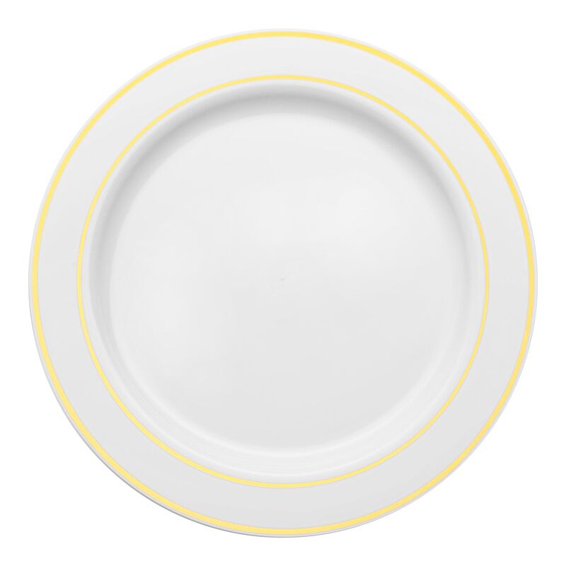 6" White with Gold Edge Rim Plastic Pastry Plates (240 plates) image number 0