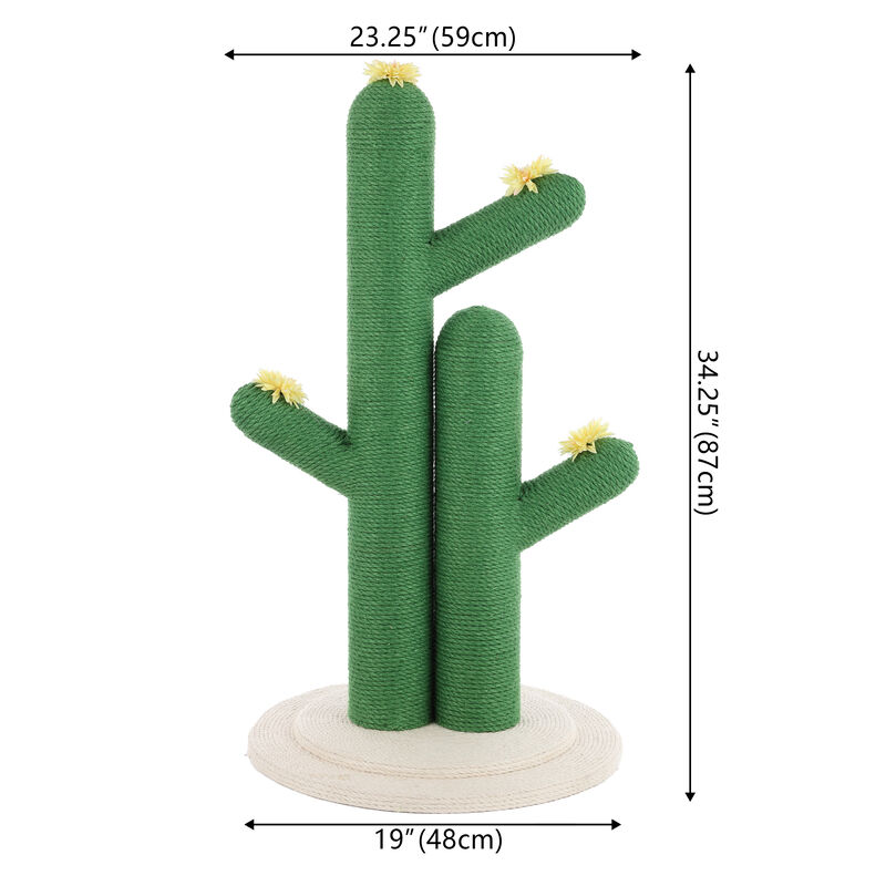 Socorro Modern Jute Double-Cactus Cat Scratching Post with Flower Toys