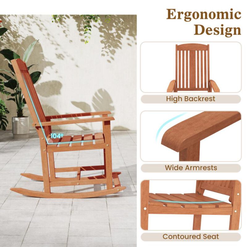 Hivvago Outdoor Rocking Chair Solid Wood High Back Rocker with Slatted Seat
