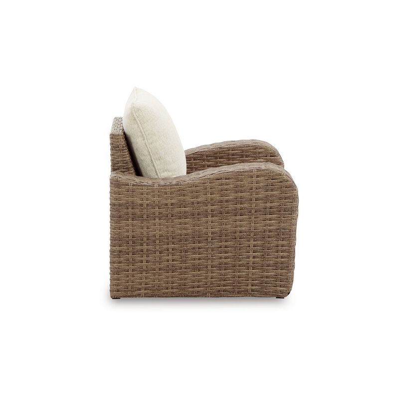 Julia 38 Inch Outdoor Chair, Cushion, Handwoven Resin Wicker, Beige Fabric - Benzara