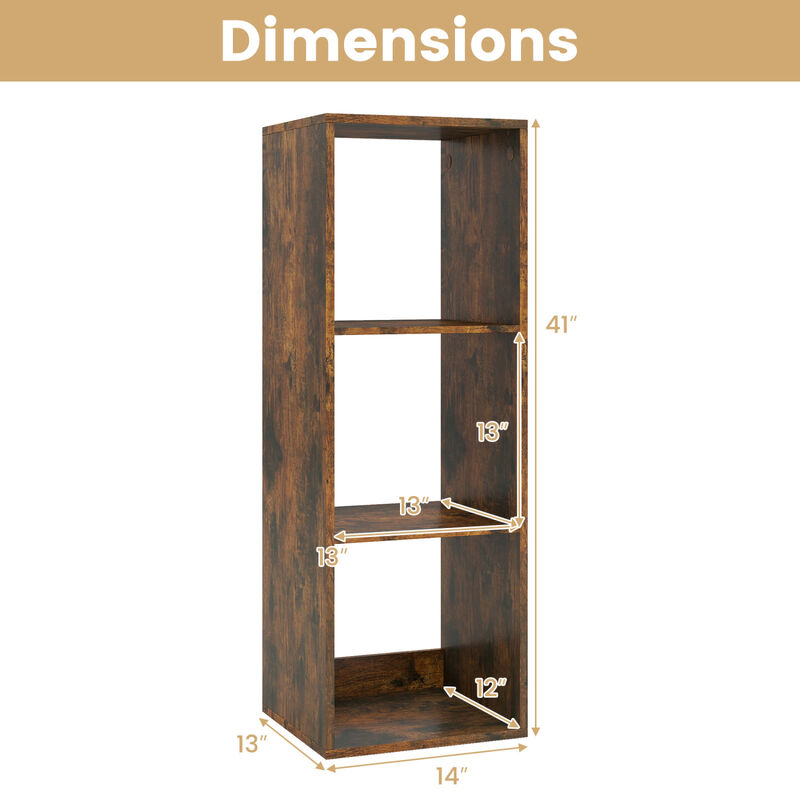 Compact 3 Cube Bookcase with Back Guardrail for Bedroom image number 2