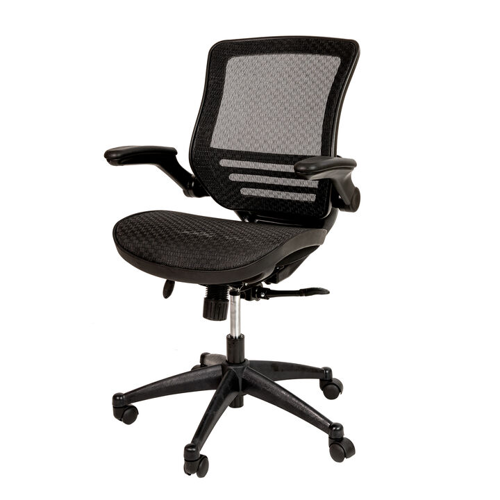 Warfield Mid-Back Transparent Black Mesh Executive Swivel Office Chair with Melrose Gold Frame and Flip-Up Arms