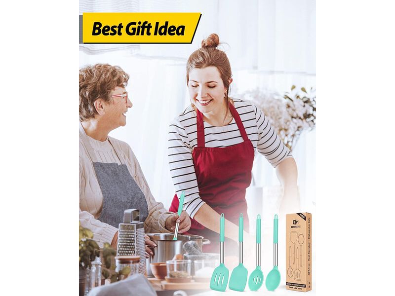 BUNDLEPRO Pack of 4 Silicone Cooking Utensils Set, Non Stick Large Solid Spatulas
