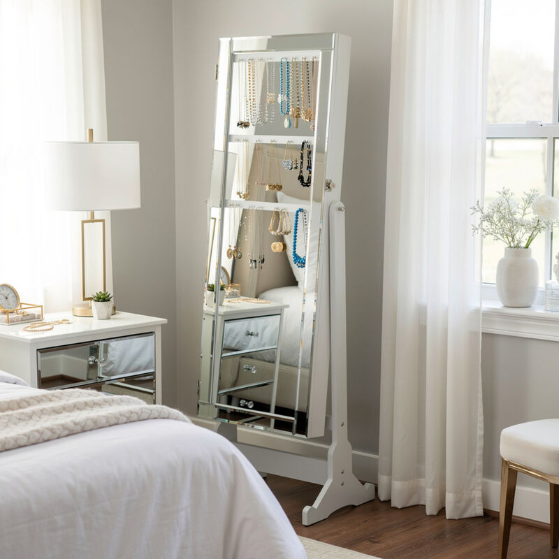 Beautiful  Jewelry Cheval Mirror  With Interior Storage, Gray image number 6