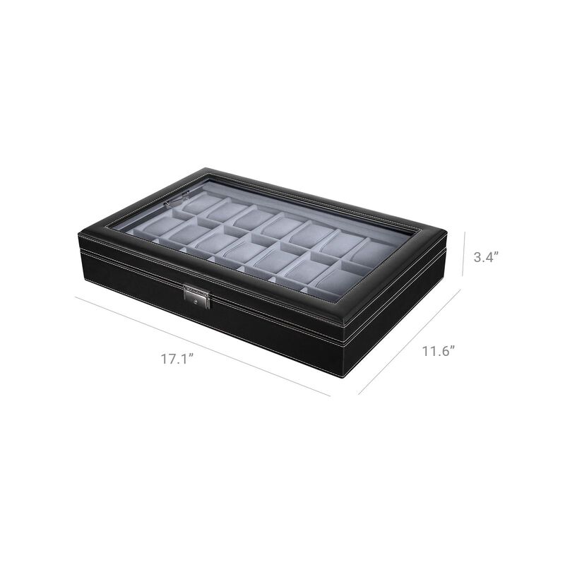 24 Slot Watch Organizer Box with Glass Lid Lockable Display Case image number 2