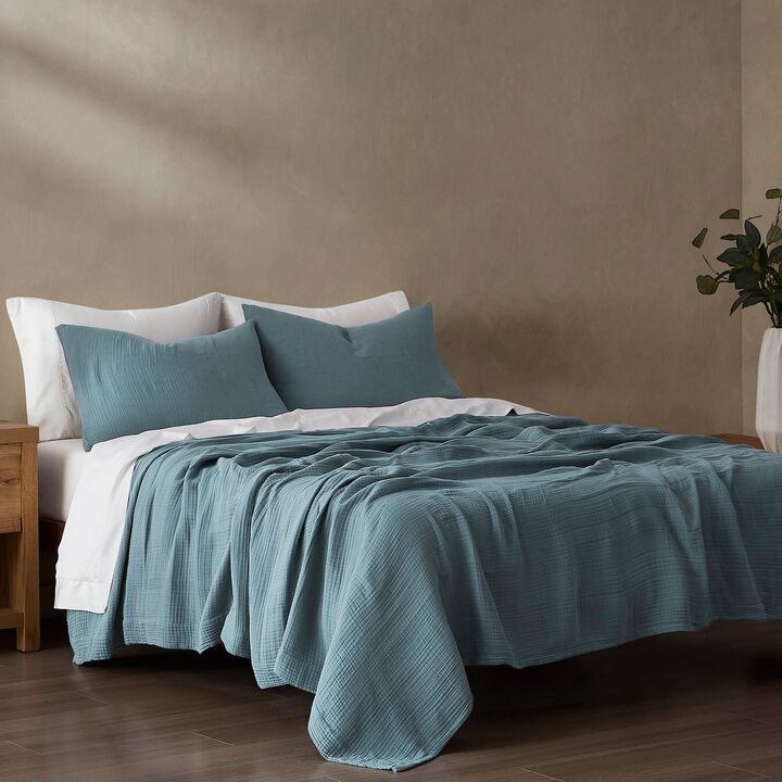 Cotton Voile Blue Full/Queen Blanket Set