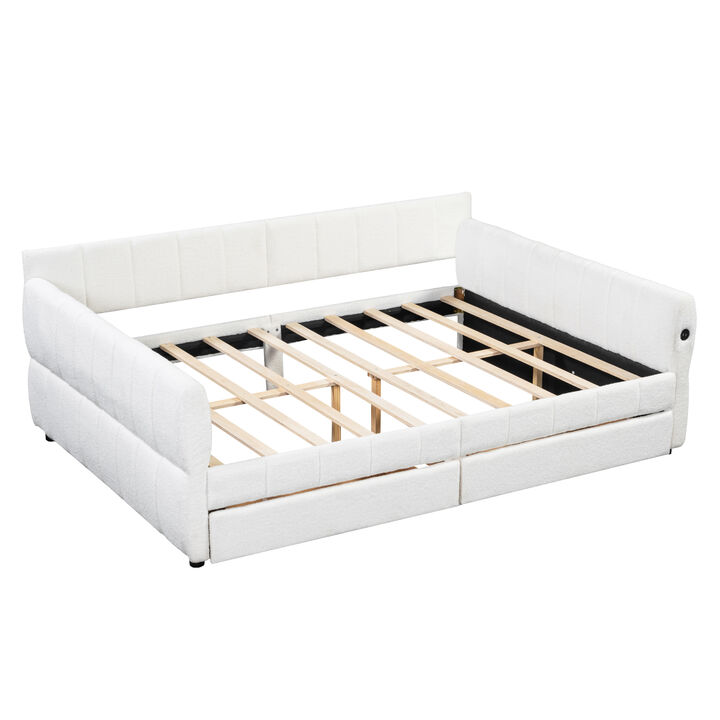 Merax Queen Size Upholstered Platform Bed with USB and 2 Drawers