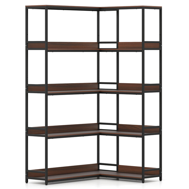 5-Tier L-Shaped Corner Bookshelf with Metal Frame, Space-Saving Etagere Design