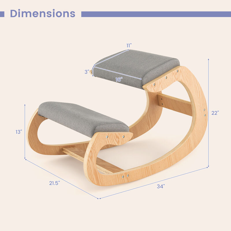 Wooden Rocking Chair with Comfortable Padded Seat Cushion and Knee Support