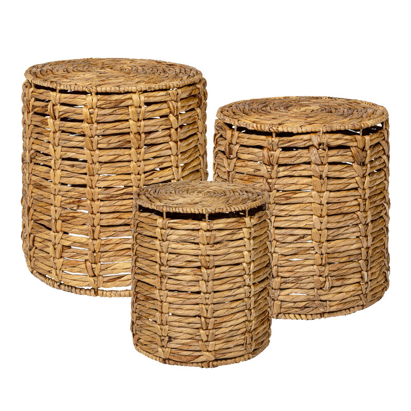 Zaria Coastal Bohemian Handwoven Water Hyacinth Nesting Round Accent Table (Set of 3) image number 0