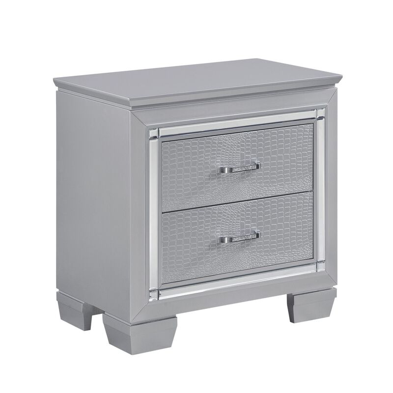 Streamdale Silver Finish Nightstand with Alligator Embossed Drawers