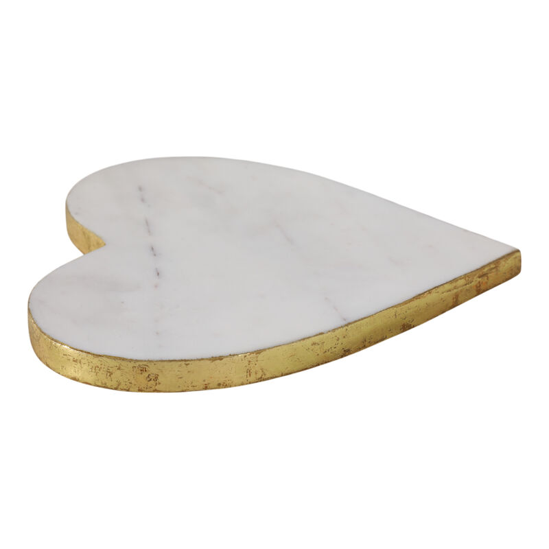 8x8" Marble Heart Tray W/ Gold Edges, White image number 2