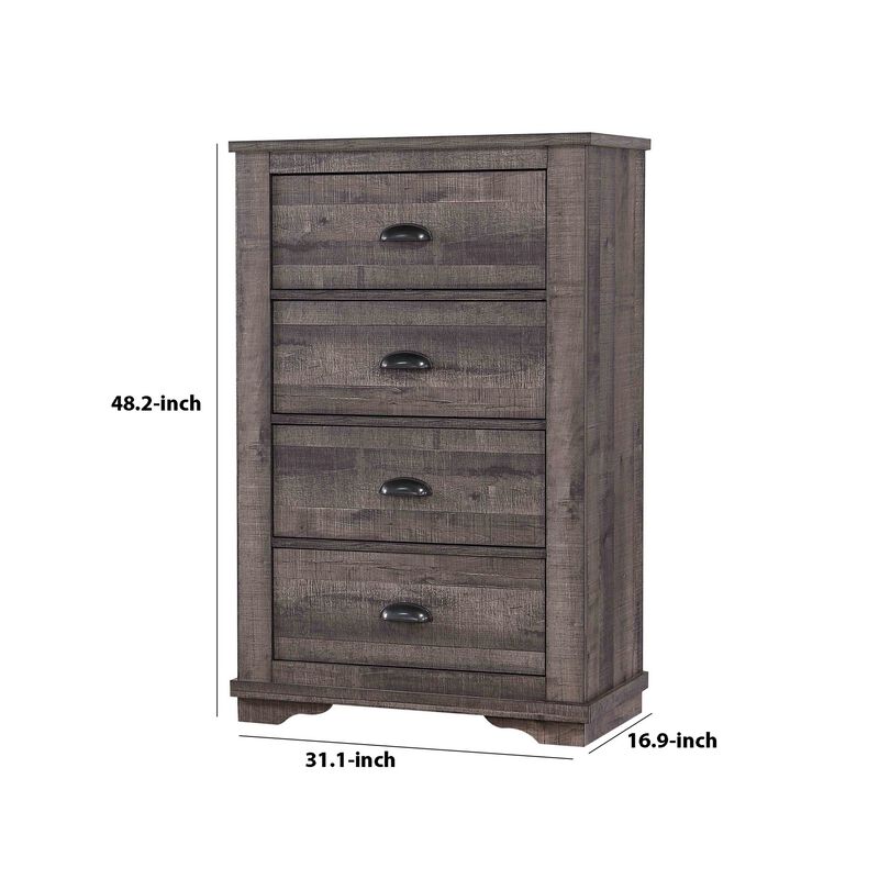 48 inch 4 Drawer Wooden Chest with Cup Pulls, Gray - Benzara