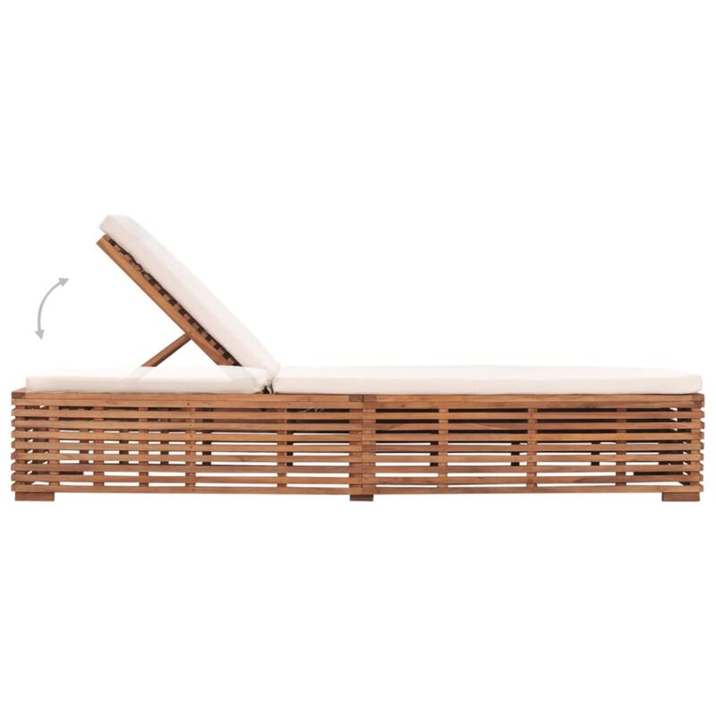 vidaXL Sun Lounger: Solid Teak Wood Construction, Cream Cushion, Adjustable Backrest, Easy-to-Assemble Outdoor Patio/Garden Furniture