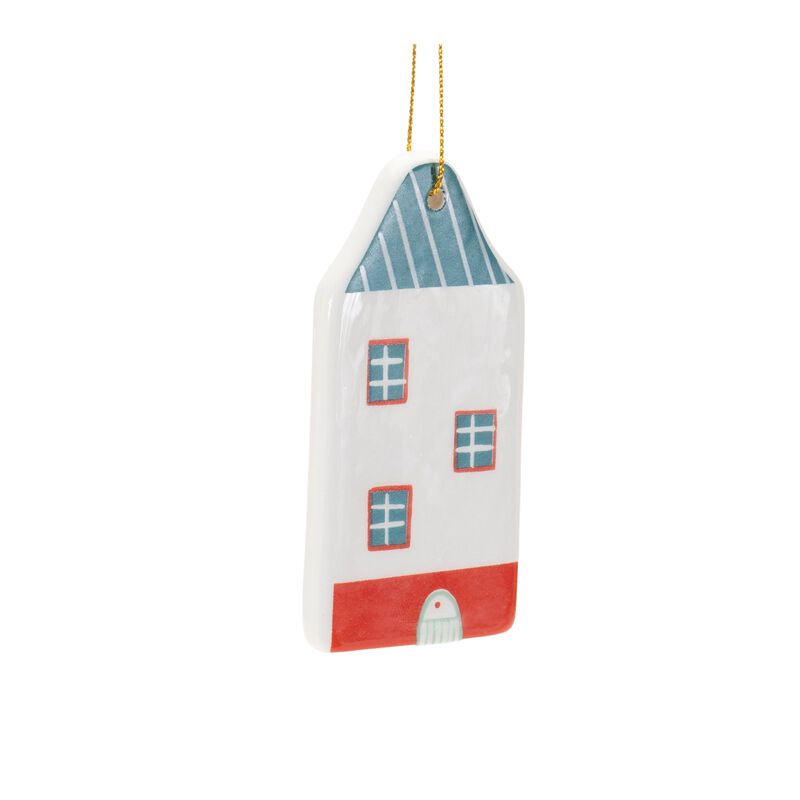 Set of 12 Ceramic Winter House Ornaments for Holiday Tree or Mantel Display