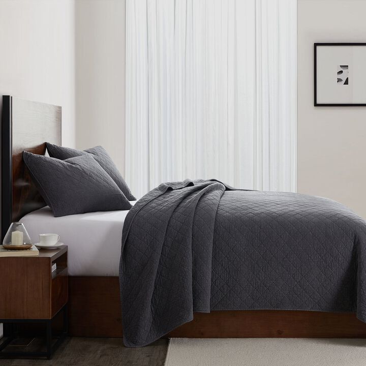 Stonewashed Cotton Gauze Charcoal King Quilt Set