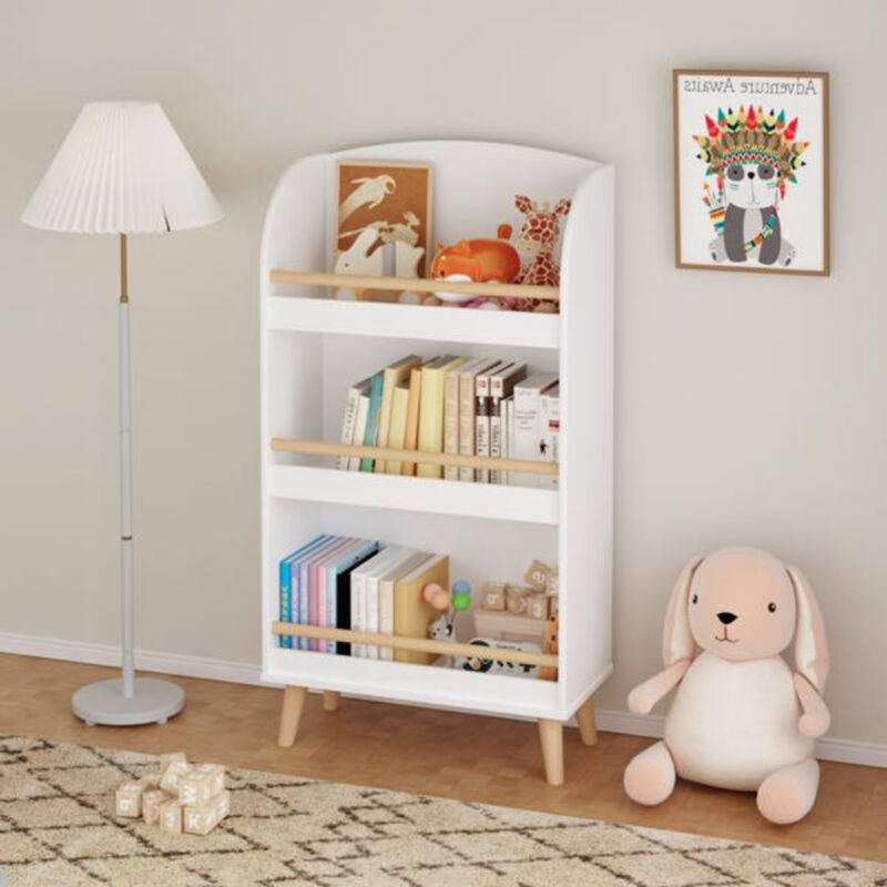Kids 3-Tier Bookshelf and Toy Storage Cabinet for Bedroom or Playroom