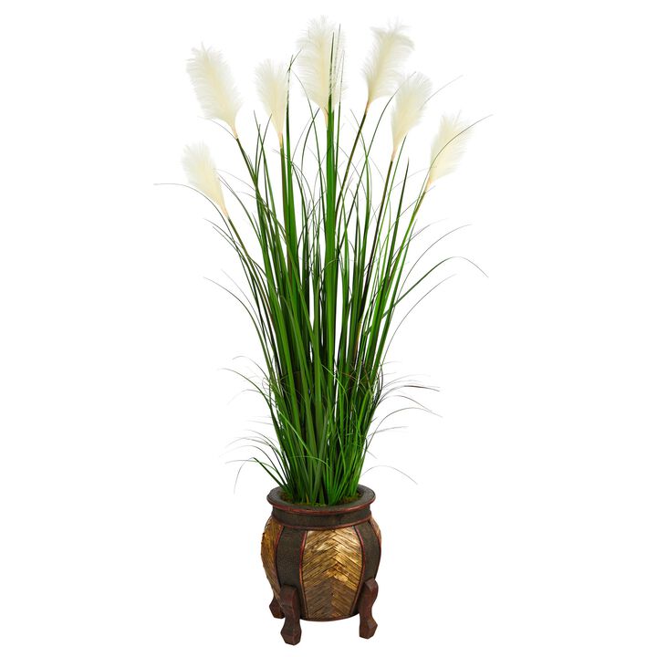 HomPlanti 63" Wheat Plum Grass Artificial Plant in Decorative Planter