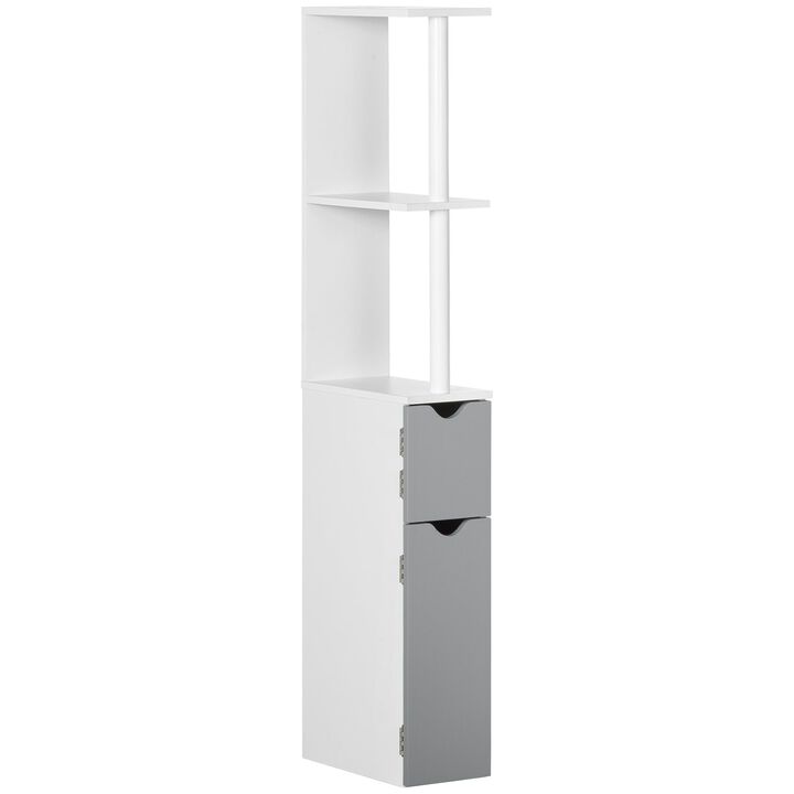 Tall Bathroom Storage Cabinet with 2 Open Shelves and 2 Door Cabinets, Freestanding Linen Tower, Grey