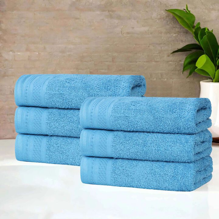 Set of 6 Cotton Waffle Border Hand Towels, Soft Absorbent Quick Dry Towels for Bathroom