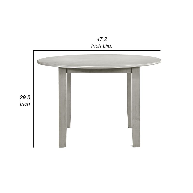 Pane 47 Inch Rounded Wood Dining Table, Smooth Gray Finish, Tall Block Legs