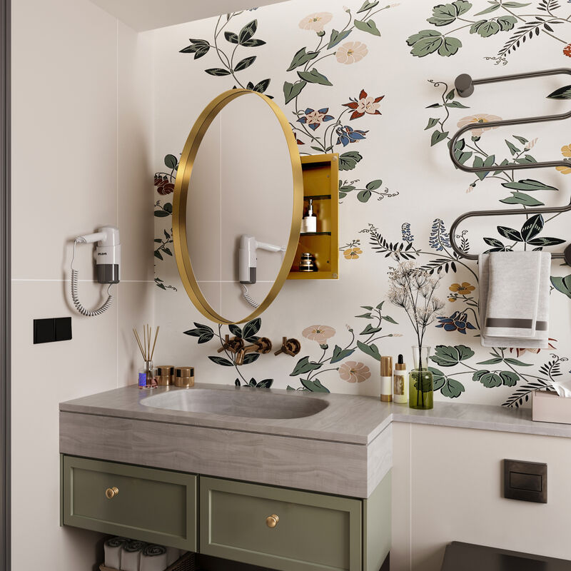 ELEMENT ACE Modern Round Metal Medicine Cabinet with Adjustable Shelves - Elegant Bathroom Storage Solution image number 9