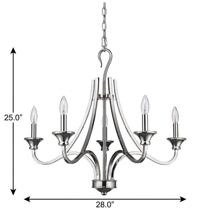 HomeRoots Nickel Candle Style Five Light Metal Dimmable Chandelier image number 3