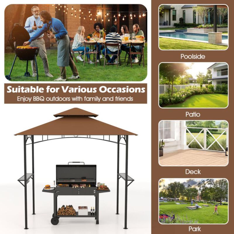 Hivvago Outdoor Double-Tiered Grill Gazebo Canopy with 2 Shelves and 7 Hooks