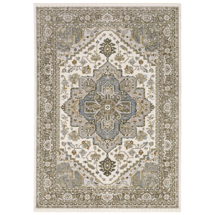 HomeRoots Medallion Distressed Area Rug With Fringe