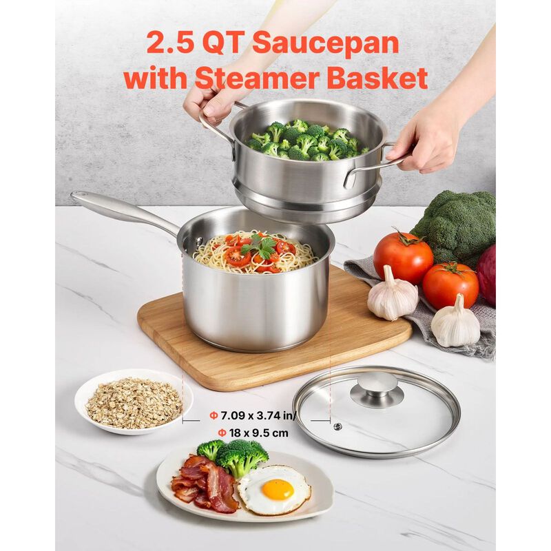 Multipurpose Stainless Steel Sauce Pot with Steamer, Glass Lid & Ergonomic Handle image number 3