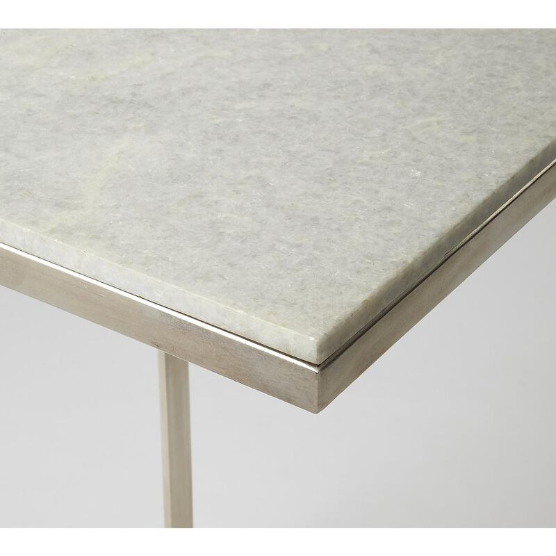 Butler Specialty Company Lawler Marble C- Side Table, Silver, White