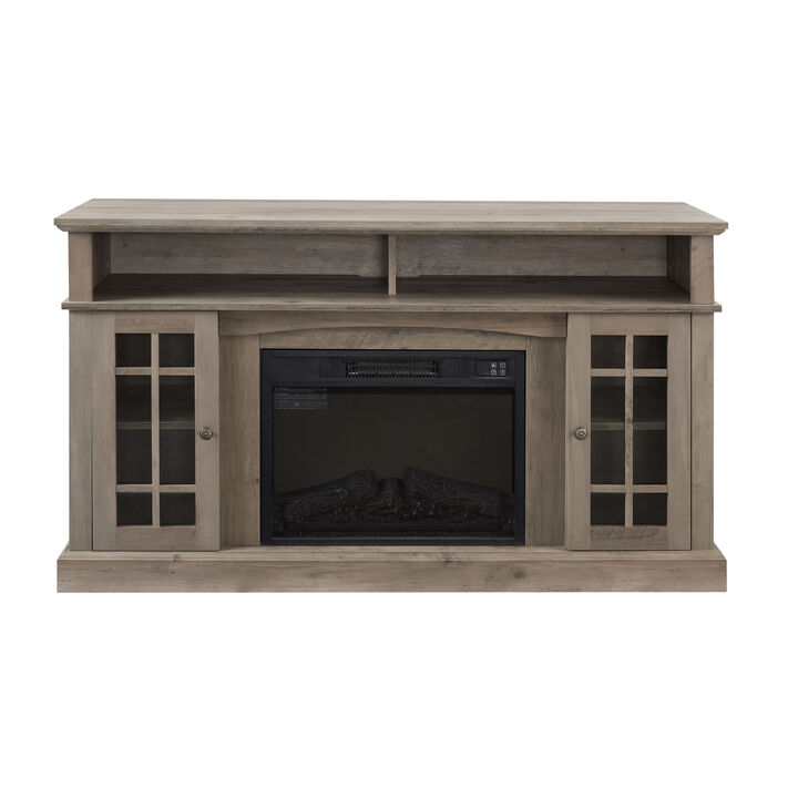 Mondawe Farmhouse Rattan TV Stand Console With Fireplace, Suitable For Storage Of TV Under 70 Inches